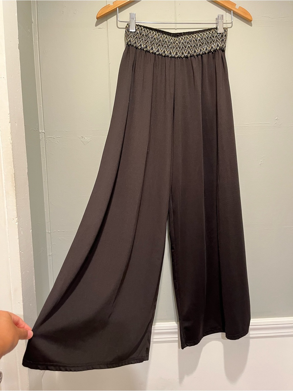 Wide Leg Black Palazzo Pants with Smocked Waist